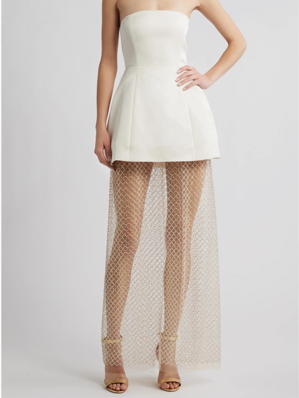 Delfi Collective Gemma Fit & Flare Sheer Skirt Maxi Dress, L/12,new,pearls